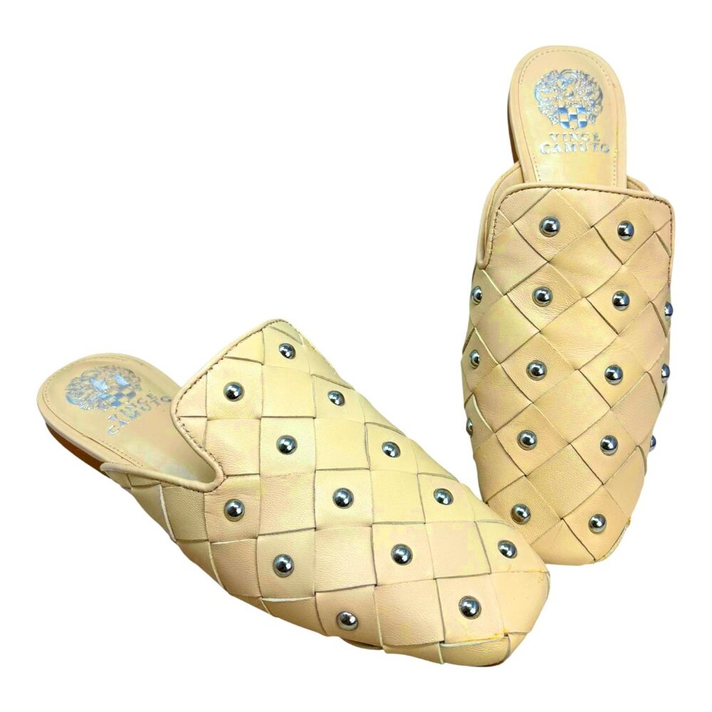 Vince Camuto VC Lenja‎ Nude Leather Studded Woven Mules
